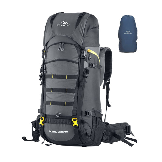 Skyranger 70 L Rucksack for Hiking & Travel with Ergonomic Shoulder Straps & Internal metal frame - Grey