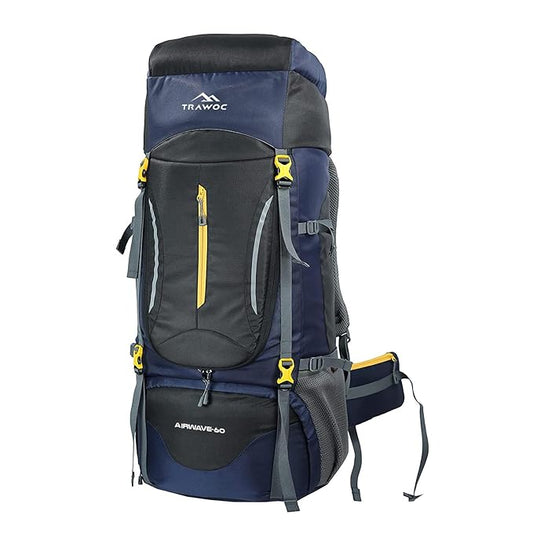 Airwave 60L Travel Backpack with Laptop Compartment & Ergonomic Shoulder Straps - Black