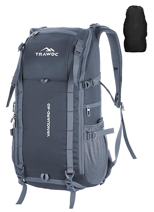 VANGUARD-40 Backpack - Grey | 40L water-resistant backpack with padded laptop sleeve, rain cover, shoe compartment & ergonomic design for trekking & travel TRAWOC VANGUARD-40 Backpack - Grey | 40L water-resistant backpack with padded laptop sleeve, rain cover, shoe compartment & ergonomic design for trekking & travel TRAWOC