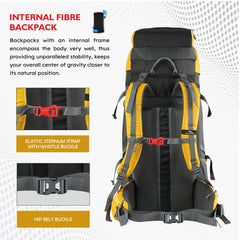 Terrabound 60 L Rucksack featuring Shoe Compartment & Durable Zippers – Yellow