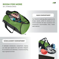 TMPB02 - 30L Gym, Sports & Travel Duffle , Unisex Duffel Bag with Shoe Compartment - Green