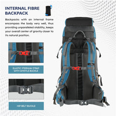 Terrabound 60 L Rucksack featuring Shoe Compartment & Durable Zippers – EnglishBlue