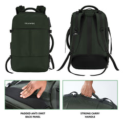 TPB01- 45L Laptop Bag with Anti-Theft Lock, Expandable Storage, USB Charging, Suitcase-Style Opening - Huntre green