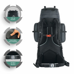 Wayfarer 80L Travel Backpack with Water-Resistant Fabric & Laptop Compartment – Grey