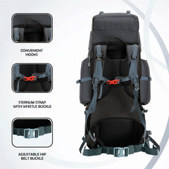 Trailmaster 80L Backpack for Hiking & Travel with Laptop Compartment & Multi-Pocket Design - Grey