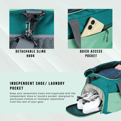 TMPB01 - 40L Duffle Bag, Travel Weekender Bag for men & women with Shoe Compartment, Water-Resistant -Shamrock