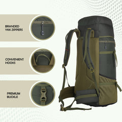 ALPINE 55L Travel Backpack Front & Top Loading Bag for Men & Women -Olivegreen