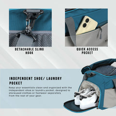 TMPB01 - 40L Duffle Bag, Travel Weekender Bag for men & women with Shoe Compartment, Water-Resistant -Englishblue