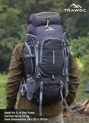 Valor Max 75 L Backpack with Ergonomic Shoulder Straps & Shoe Compartment-Grey