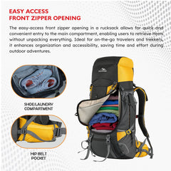 Terrabound 60 L Rucksack featuring Shoe Compartment & Durable Zippers – Yellow