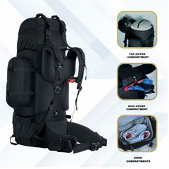 Wildwing 95L (80+15) Bag for Hiking & Travel with Shoe Compartment & Water-Resistant-Black