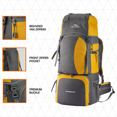 Stonex 60 L Backpack with Ergonomic Shoulder Straps & Lightweight Build, for men & women - Yellow(clearance sale)