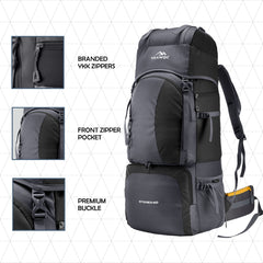 Stonex 60 L Backpack with Ergonomic Shoulder Straps & Lightweight Build, for men & women - Black