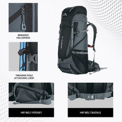 Venture Pro 65 L Travel Backpack with Rain Cover & with Laptop Compartment - Grey