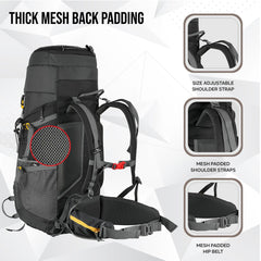 Aerostrike 70L Trekking Bag with Laptop Compartment & Rain Cover, ideal for Hiking - Black