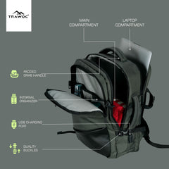 TPB02 - 25L Laptop Backpack with USB Charging Port for Men & Women-Uniform green