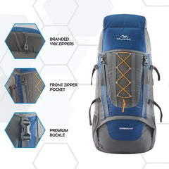 Omega 60 L Backpack with Lightweight Build & with Ergonomic Shoulder Strap -Blue