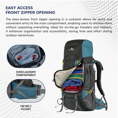 Terrabound 60 L Rucksack featuring Shoe Compartment & Durable Zippers – EnglishBlue