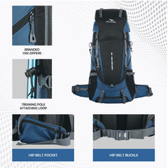 Venture Pro 65 L Travel Backpack with Rain Cover & with Laptop Compartment- Englishblue