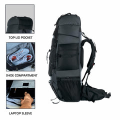 Peakpro 75 L Backpack featuring Laptop Compartment & with Shoe Compartment – Black