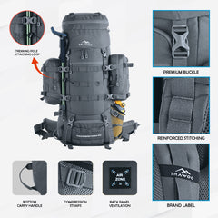 Thunderstorm 90L Rucksack for Men & Women with Shoe Compartment & Water-Resistant Fabric - Grey