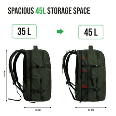 TPB01- 45L Laptop Bag with Anti-Theft Lock, Expandable Storage, USB Charging, Suitcase-Style Opening - Huntre green