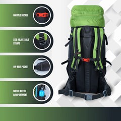 Aerofit 60L Rucksack with Multi-Pocket Design & Laptop Compartment, ideal for Hiking - Green