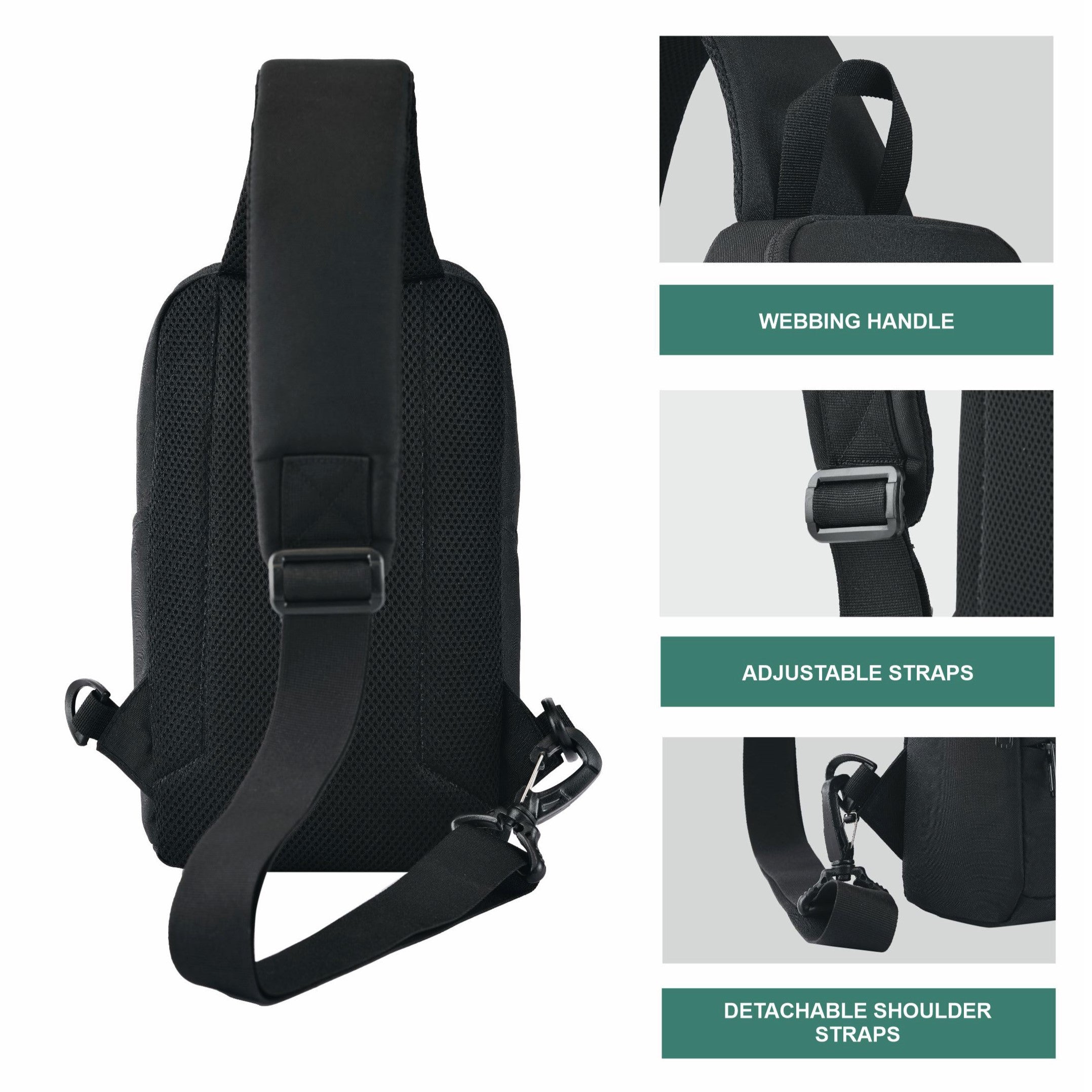 CARRIZ Versatile Sling Bag | Crossbody Travel & Hiking Daypack for Men & Women | Water Resistant | 2-Year Warranty (CRB01) - Black