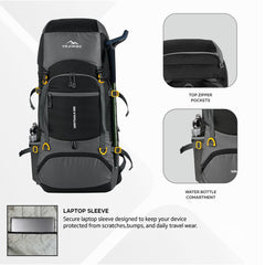 GRITMAX 55 L Front & Top Open Backpack for Hiking Trekking Bag for Men & Women with Rain Cover-Grey(clearance sale)