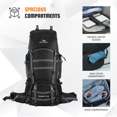 Triumph X 75 L Travel Backpack for Men & Women with Spacious Main Section & Shoe Compartment - Black