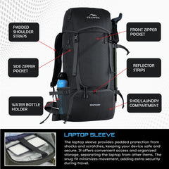 IGNITE 50 L travel Bag Front & Top Open Backpack with Rain Cover and Shoe Compartments-Black
