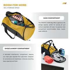 TMPB02 - 30L Gym, Sports & Travel Duffle , Unisex Duffel Bag with Shoe Compartment - Yellow