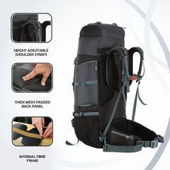 Trailmaster 80L Backpack for Hiking & Travel with Laptop Compartment & Multi-Pocket Design - Grey