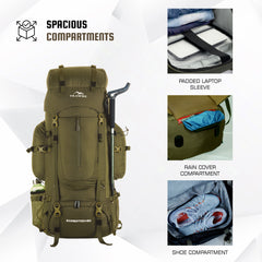 EXPEDITION 80L Rucksack with shoe compartment & Rain Cover - Olivegreen