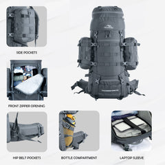 Thunderstorm 90L Rucksack for Men & Women with Shoe Compartment & Water-Resistant Fabric - Grey