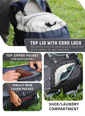 Valor Max 75 L Backpack with Ergonomic Shoulder Straps & Shoe Compartment-Grey