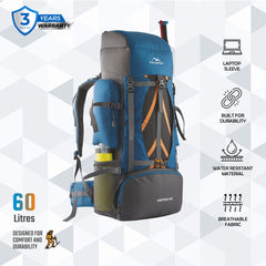 Vortex 60 L Travel Backpack with Laptop Compartment & Durable Zippers - Englishblue