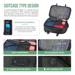 TPB01- 45L Laptop Bag with Anti-Theft Lock, Expandable Storage, USB Charging, Suitcase-Style Opening - Grey