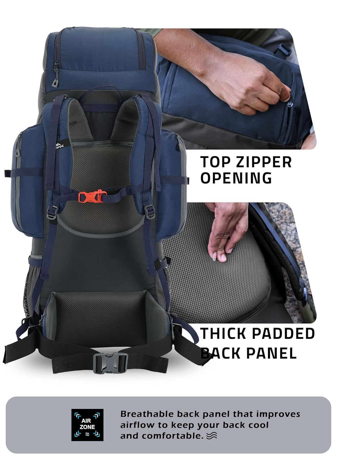 EXPEDITION 80L Rucksack with shoe compartment & Rain Cover - Navy Blue