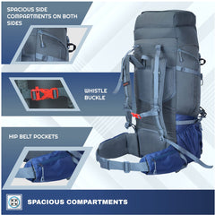Armor Pro 60L Backpack for Men & Women with Water-Resistant Fabric -NavyBlue