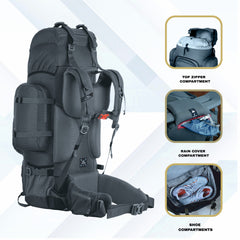 Wildwing 95L (80+15) Bag for Hiking & Travel with Shoe Compartment & Water-Resistant-grey
