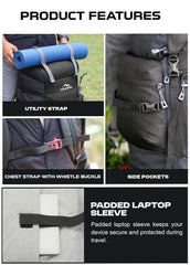 Peakpro 75 L Backpack featuring Laptop Compartment & with Shoe Compartment – Black