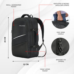 TPB02 - 25L Laptop Backpack with USB Charging Port for Men & Women-Black