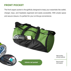 TMPB02 - 30L Gym, Sports & Travel Duffle , Unisex Duffel Bag with Shoe Compartment - Green