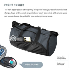 TMPB02 - 30L Gym, Sports & Travel Duffle , Unisex Duffel Bag with Shoe Compartment - Grey