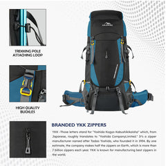 Terrabound 60 L Rucksack featuring Shoe Compartment & Durable Zippers – EnglishBlue