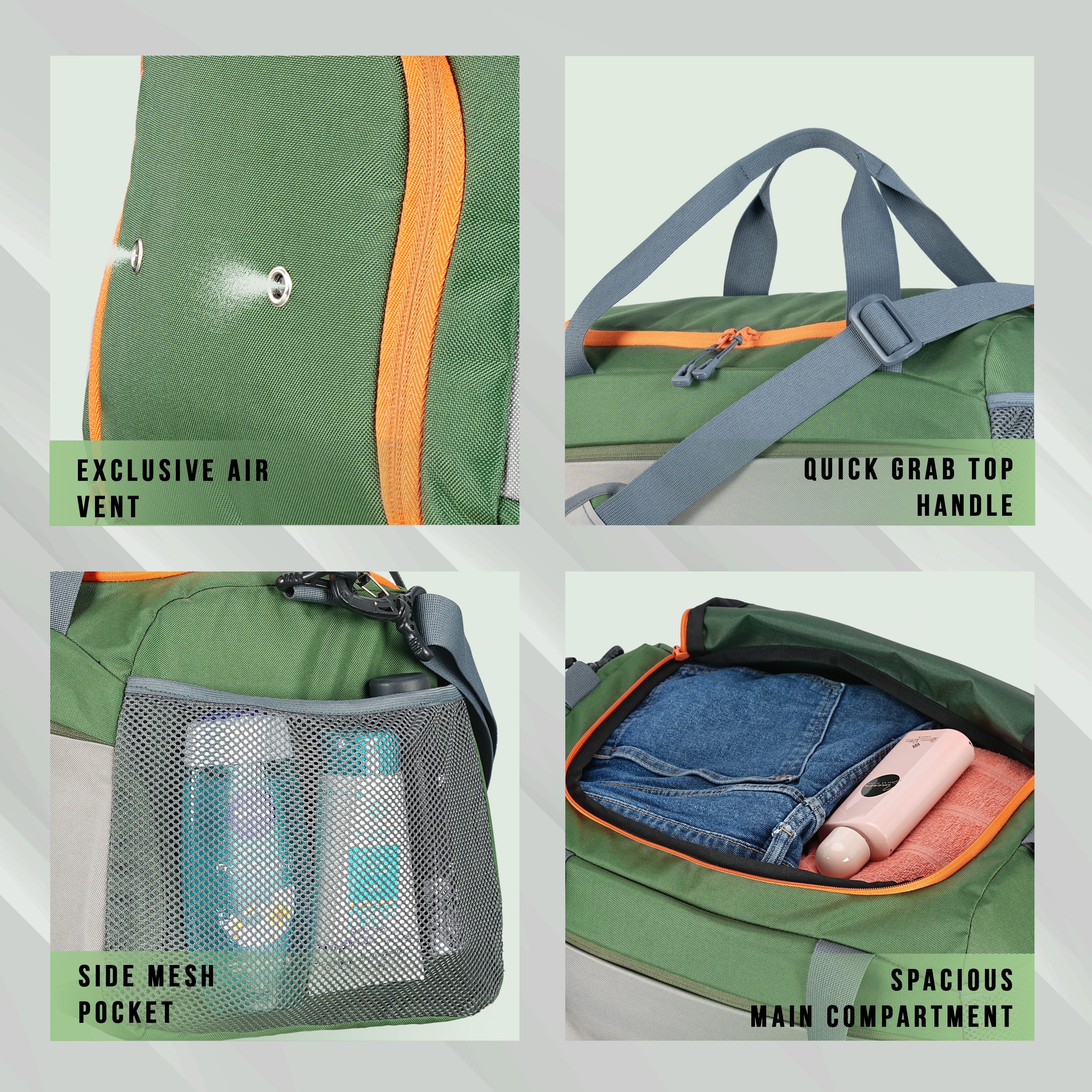 TMPB01 - 40L Duffle Bag, Travel Weekender Bag for men & women with Shoe Compartment, Water-Resistant - Green