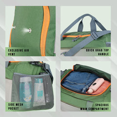 TMPB01 - 40L Duffle Bag, Travel Weekender Bag for men & women with Shoe Compartment, Water-Resistant - Green