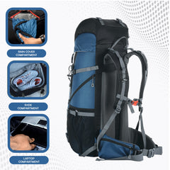 Venture Pro 65 L Travel Backpack with Rain Cover & with Laptop Compartment- Englishblue
