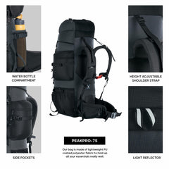 Peakpro 75 L Backpack featuring Laptop Compartment & with Shoe Compartment – Black